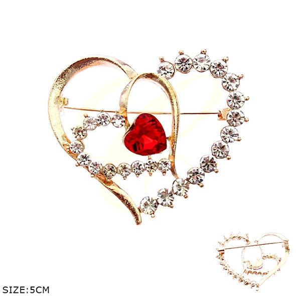 2" Rhinestone Heart Brooch with Crystal Center .68 each