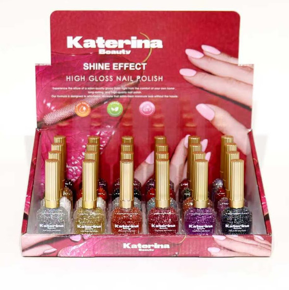 Shine Effect High Gloss Glitter Nail Polish 24 pcs per display box  .75 each