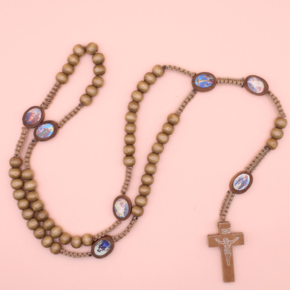 Wood Rosary w/ Wood Cross Natural Colors .68 each