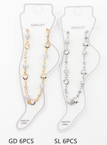Heart & Crystal Ball Charm Anklet .68 each