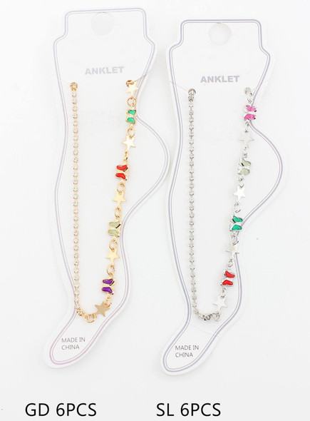 Butterfly & Star Charm Anklet with Rhinestone Chain .68 each