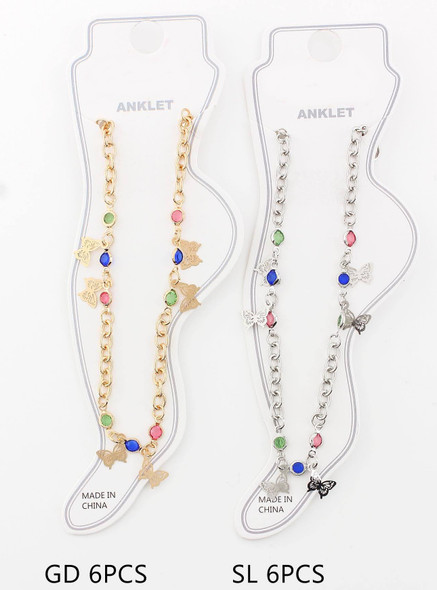 Colorful Gemstone & Butterfly Charm Anklet .68 each