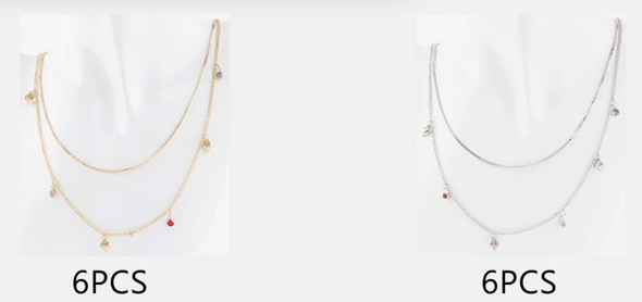 Double Layer Chain Necklace with Heart & Color Crystal Charms .68 each