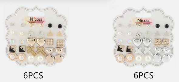 15 Pair Hearts, Cross, Pearl Stud Earring Set .68 each set