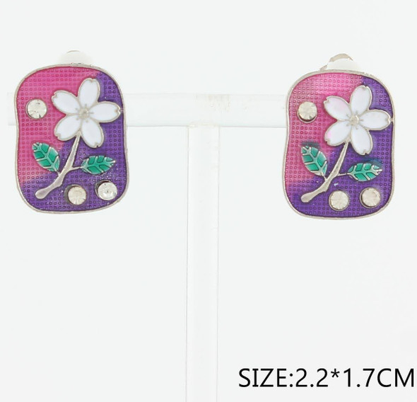 0.8" Colorful Enamel Floral Square Stud Earrings with Crystal Accents .68 each pair