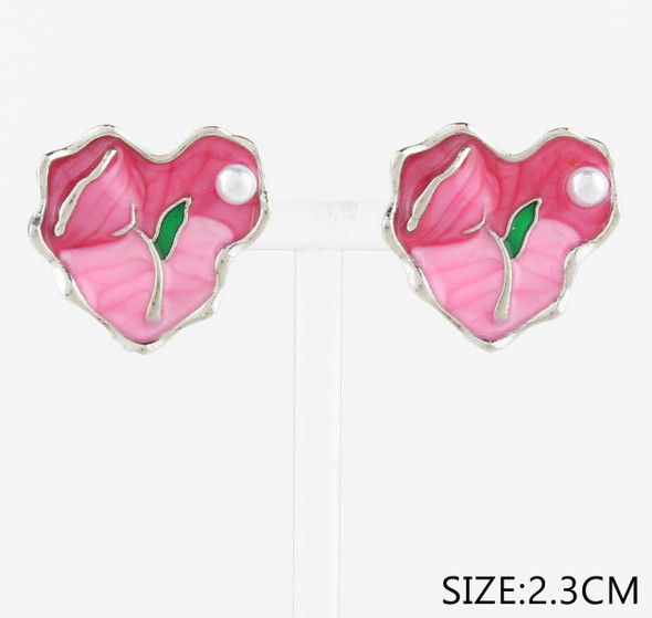 0.9" Enamel Floral Heart Stud Earrings with Pearl Accent .68 each pair