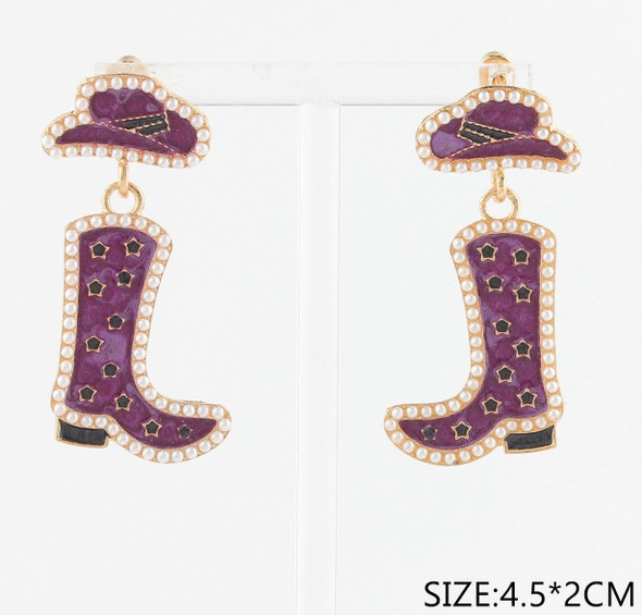 1.7" Western Cowboy Hat & Boot Drop Earrings with Pearl Trim .68 each pair