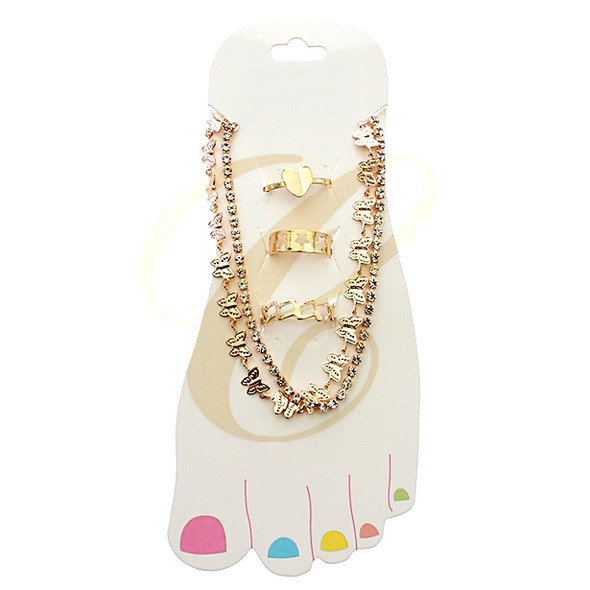 4 Pc Butterfly Layered Anklet & Toe Ring Set .68 each set