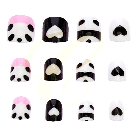 Kids Panda Mixed Theme Design 12 Pack Pre Glued Nails .68 each set