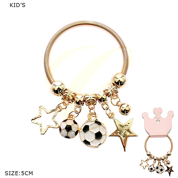Kids Gold & Silver Spring Style Bracelet w/ Soccer & Star Charms .68 each