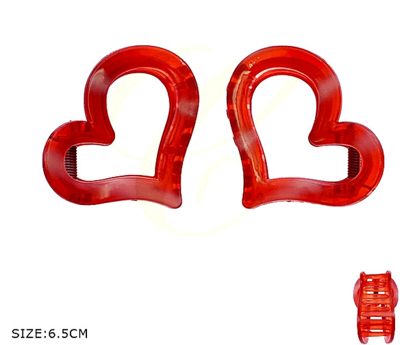 2.5" 2 Pc Acrylic Heart Hair Clip Set .68 each set