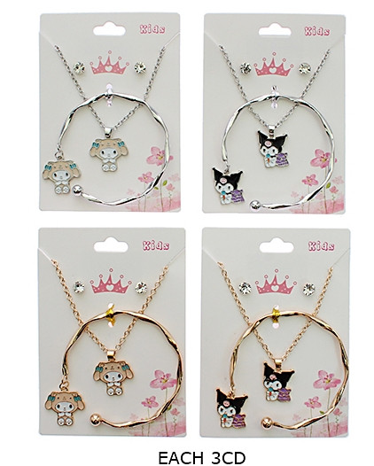3 Pc Kids Novelty Jewelry Set – Necklace, Bracelet & Earrings (0879) .72 each set