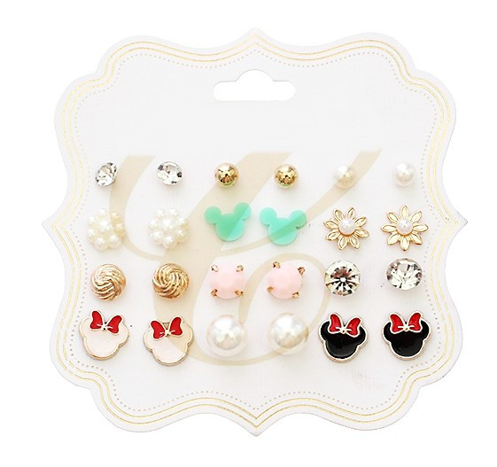 12 Pair Assorted Mouse Stud Earring Set .68 each set