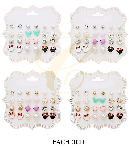 12 Pair Assorted Mouse Stud Earring Set .68 each set