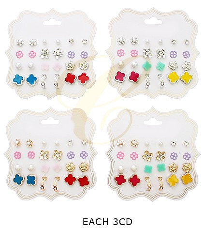 12 Pair Assorted Quatrefoil Stud Earring Set .68 each set