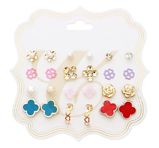 12 Pair Assorted Quatrefoil Stud Earring Set .68 each set