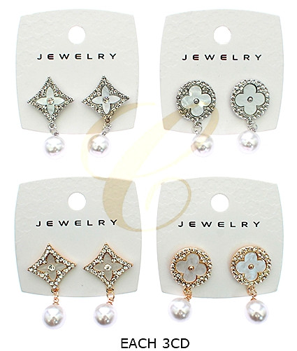 1.7" Rhinestone Elegant Pearl Drop Earrings .68 each pair
