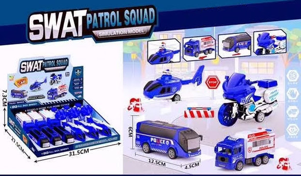 4.9" SWAT Patrol Squad Pull Back Toy 12 pcs per display .75 each