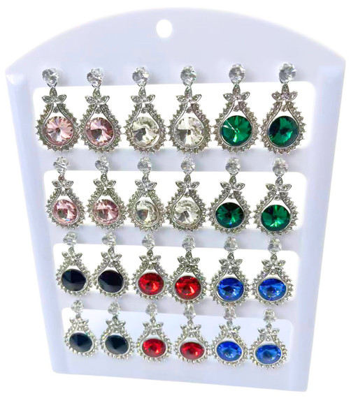 Elegant Crystal Teardrop Drop Earrings On 12 Pair Display .68 each pair