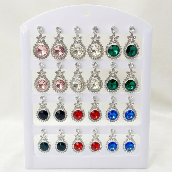 Elegant Crystal Teardrop Drop Earrings On 12 Pair Display .68 each pair