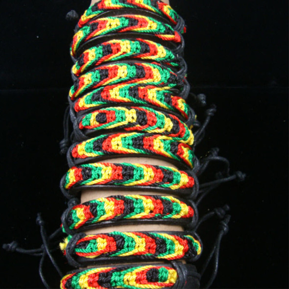 Leather Teen & Rasta Color Cord Bracelet .68 each