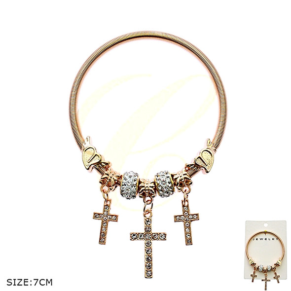 Spring Style Gold & Silver Charm Bracelet with Cross Charms (2297) .68 each
