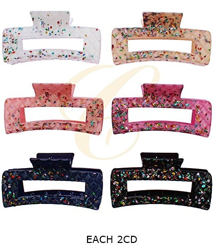 4.1" Confetti-Print Rectangle Hair Claw Clips .68 each