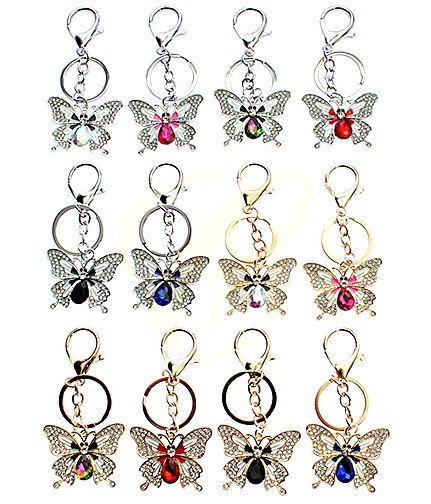 3.9" Rhinestone Butterfly Charm Keychain with Gem .68 each