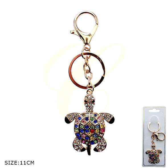 4.3" Rhinestone Turtle Charm Keychain with Multicolor Crystals .68 each