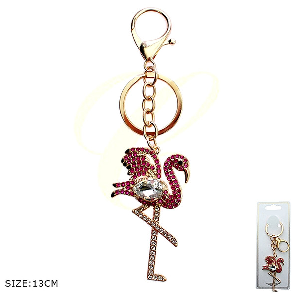 5.1" Rhinestone Flamingo Charm Keychain with Crystal Gem .68 each