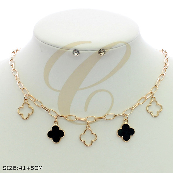 16"-18" Quatrefoil Charm Necklace & Stud Earrings Set .68 each set