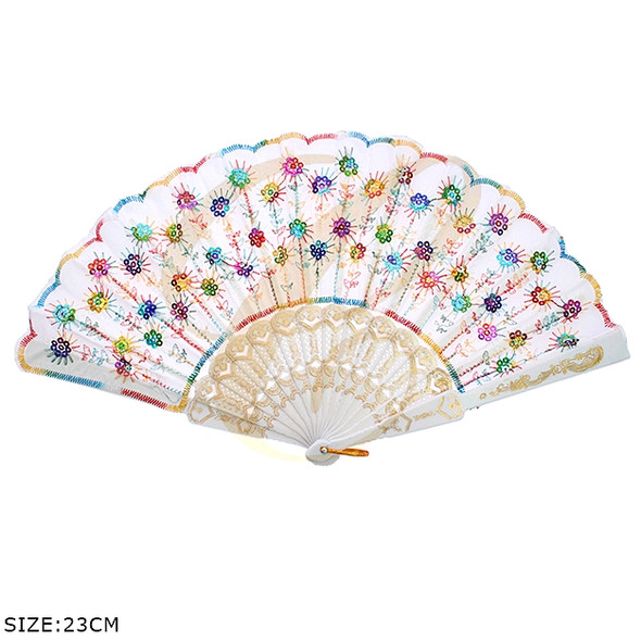 9" Sequin Sunburst Pattern Folding Hand Fan Asst Colors .68 each