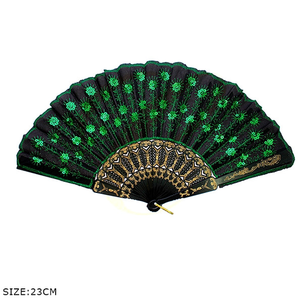 9" Sequin Sunburst Pattern Folding Hand Fan Dark Colors .68 each