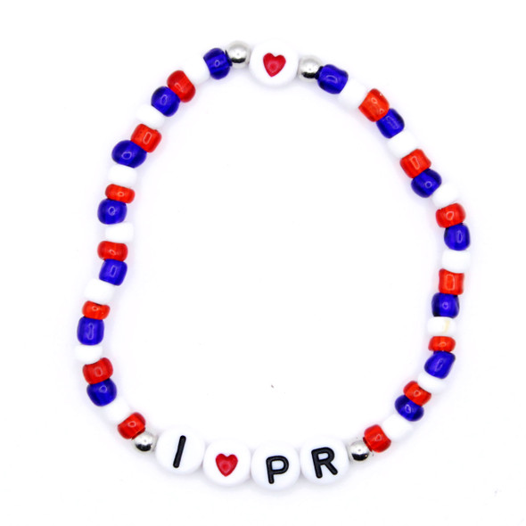 I ❤️ PR Beaded Stretch Bracelet Puerto Rico Flag Colors .68 each