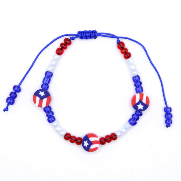 Puerto Rico Flag Beaded Adjustable Bracelet .68 each