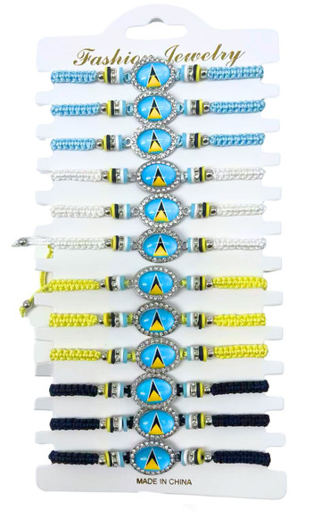Saint Lucia Flag w/ Country Color Chip Beads Macrame Bracelet .68 each