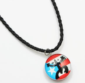 18" Black Cord Necklace w/ Dbl Sided Glass Puerto Rico Flag Pendant .68 ea