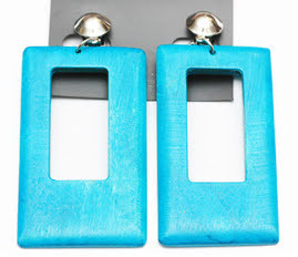 2.75" Clip On Rectangle Shape Wood Earring Asst Brights .68 Per Pair