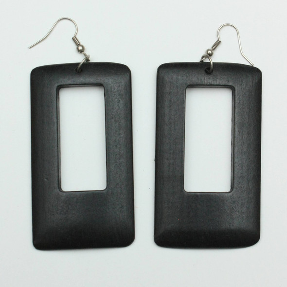 2.75" Rectangle Shape Wood Earring Browns/Blk .68 each pair