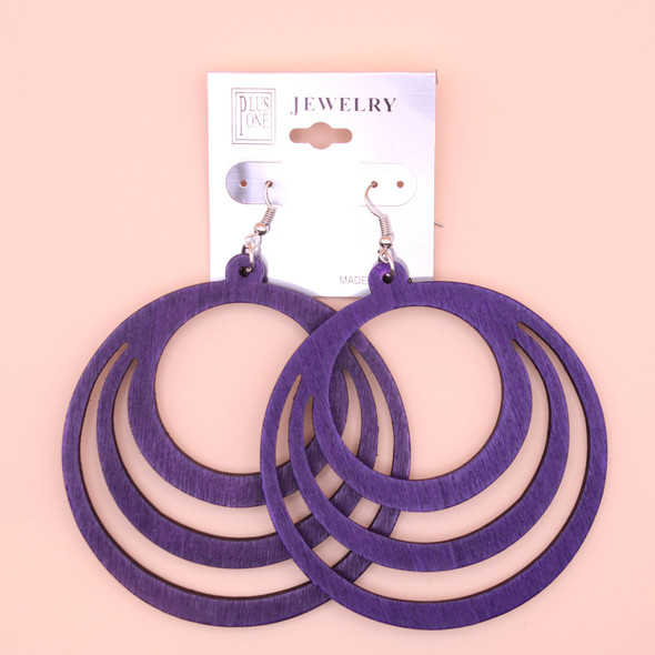 Round Wood Earring w/ Circle Cut Outs Bright Colors .68 each pair