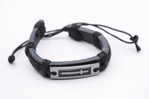 Metal Cross Teen Leather Bracelet Blk/Brown .68 each