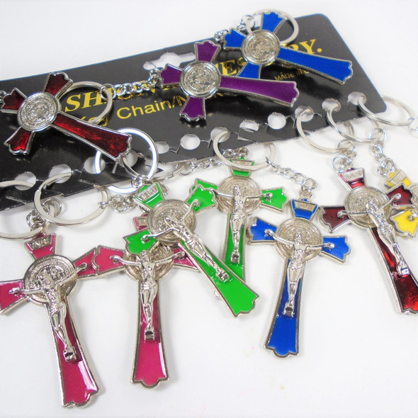 3" Asst Color Crucifix Metal Two Sided Keychains .68 each