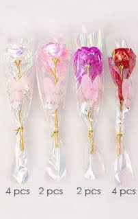 9.75" Light Up Shiny Wrapped Red Tone Rose w/ Gold Stem $1.25 each