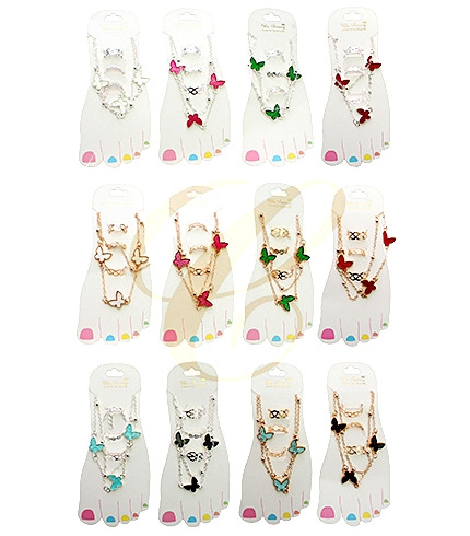 Butterfly Charm Anklet with Toe Rings Set .68 each set