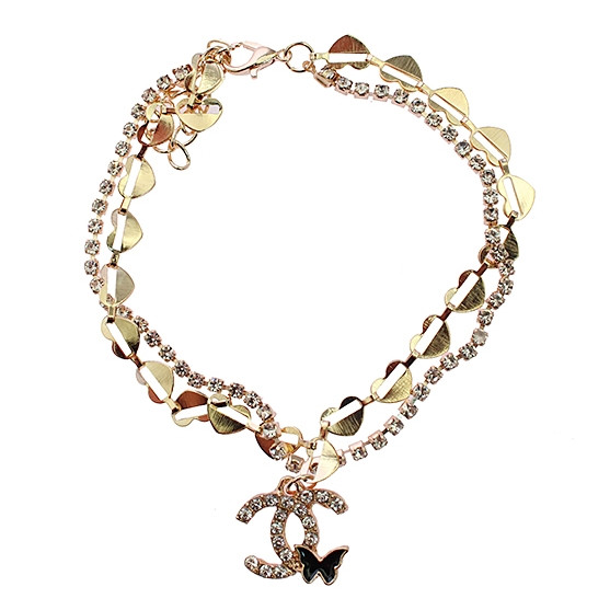 Double Chain Heart Anklet with Rhinestones & Butterfly Charm .68 each