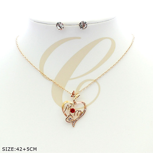 Mom Pendant Necklace & Stud Earrings Set .68 each set