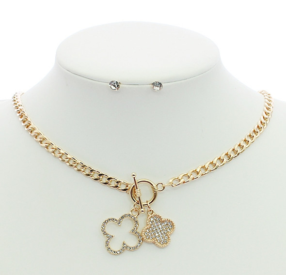 Double Quatrefoil Charm Necklace & Stud Earring Set .68 each set