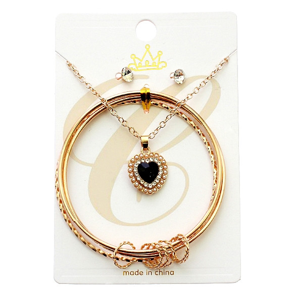 Heart Pendant Necklace, Bangle & Stud Earrings Set .68 each set