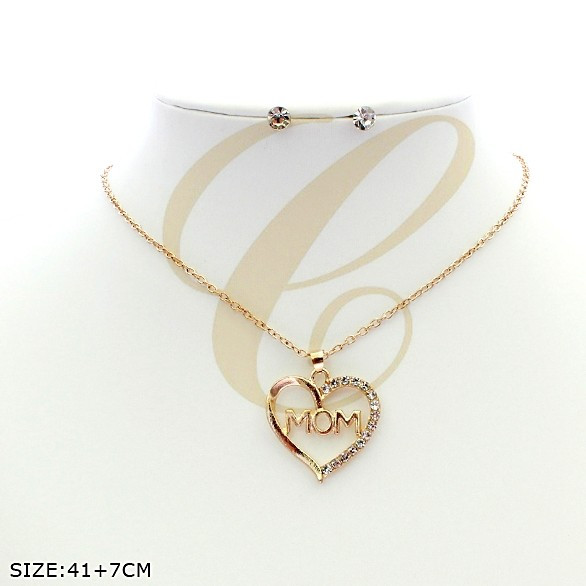 16"-18" Adjustable Heart “MOM” Pendant Necklace & Earring Set .68 each set