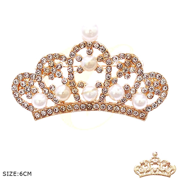 2.4" Rhinestone Pearl Crown Brooch .68 each